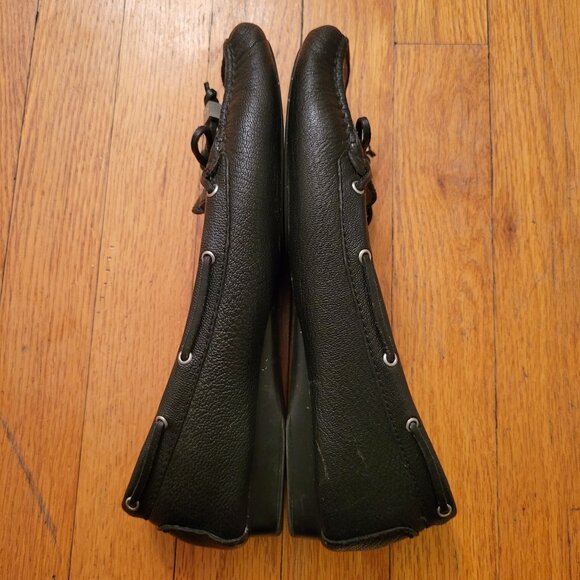 Michael Kors Black Leather Loafers Driving 8.5M Boat Shoes Moc Toe AMBER - Picture 5 of 9